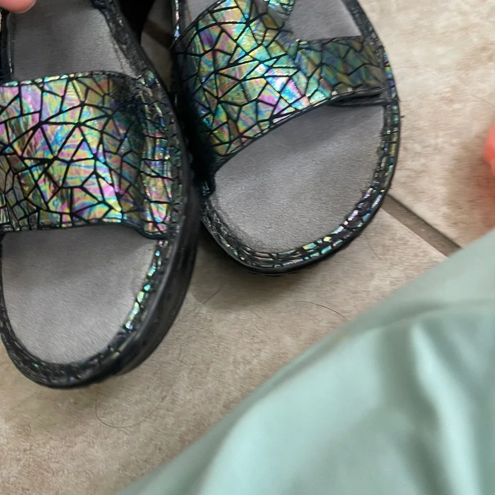 Alegria by PG Lite Womens Holographic Leather Wedge Sandals Black 42 USA 11.5-12
